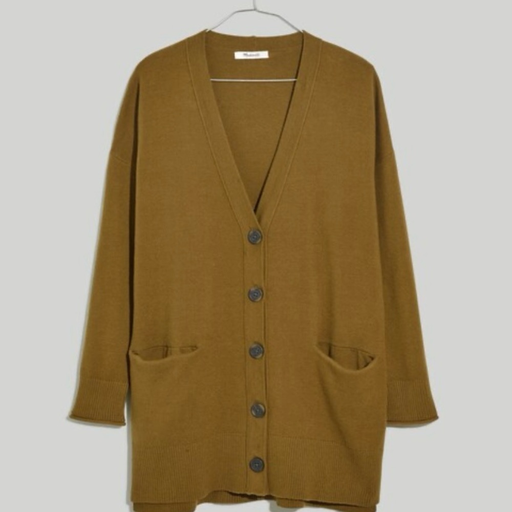 Madewell olive green long cardigan with pockets size Small.
